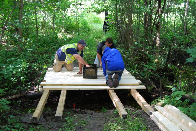 Volunteers build a new bridge on Ottawa trails.
